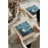 Vincent Van Gogh -Yıldızlı Gece - Doğal Ahşap Çerçeveli Taş Tablo