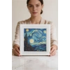 Vincent Van Gogh -Yıldızlı Gece - Doğal Ahşap Çerçeveli Taş Tablo