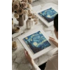 Vincent Van Gogh -Yıldızlı Gece - Doğal Ahşap Çerçeveli Taş Tablo