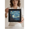 Vincent Van Gogh -Yıldızlı Gece - Doğal Ahşap Çerçeveli Taş Tablo