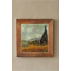 Vincent Van Gogh - Selvi Ağaçlı Buğday Tarlası - Doğal Ahşap Çerçeveli Taş Tablo