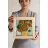 Vincent Van Gogh - On İki Ayçiçekli Vazo - Doğal Ahşap Çerçeveli Taş Tablo