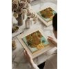 Vincent Van Gogh - On İki Ayçiçekli Vazo - Doğal Ahşap Çerçeveli Taş Tablo
