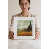 Vincent Van Gogh - Selvi Ağaçlı Buğday Tarlası - Doğal Ahşap Çerçeveli Taş Tablo