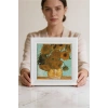 Vincent Van Gogh - On İki Ayçiçekli Vazo - Doğal Ahşap Çerçeveli Taş Tablo