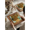 Vincent Van Gogh - On İki Ayçiçekli Vazo - Doğal Ahşap Çerçeveli Taş Tablo