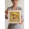 Vincent Van Gogh - Self-Portrait with a Straw Hat - Doğal Ahşap Çerçeveli Taş Tablo