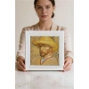Vincent Van Gogh - Self-Portrait with a Straw Hat - Doğal Ahşap Çerçeveli Taş Tablo