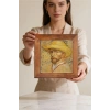 Vincent Van Gogh - Self-Portrait with a Straw Hat - Doğal Ahşap Çerçeveli Taş Tablo