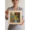 Vincent Van Gogh - Flowers in a Blue Vase - Doğal Ahşap Çerçeveli Taş Tablo