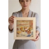 Vincent Van Gogh - French Novels and Glass With a Rose - Doğal Ahşap Çerçeveli Taş Tablo