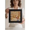 Vincent Van Gogh - French Novels and Glass With a Rose - Doğal Ahşap Çerçeveli Taş Tablo