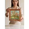 Vincent Van Gogh - Flowering Peach Trees - Doğal Ahşap Çerçeveli Taş Tablo