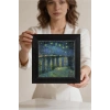 Vincent Van Gogh - Starry Night Over the Rhone - Doğal Ahşap Çerçeveli Taş Tablo