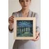 Vincent Van Gogh - Starry Night Over the Rhone - Doğal Ahşap Çerçeveli Taş Tablo