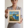 Vincent Van Gogh - Langlois Köprüsü - Doğal Ahşap Çerçeveli Taş Tablo