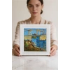 Vincent Van Gogh - Langlois Köprüsü - Doğal Ahşap Çerçeveli Taş Tablo