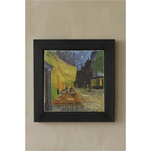 Vincent Van Gogh - Terrasse de Cafe de Nuit - Doğal Ahşap Çerçeveli Taş Tablo