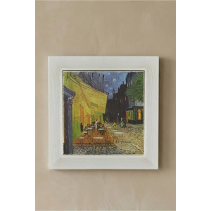 Vincent Van Gogh - Terrasse de Cafe de Nuit - Doğal Ahşap Çerçeveli Taş Tablo