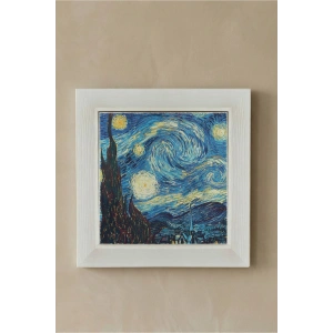 Vincent Van Gogh -Yıldızlı Gece - Doğal Ahşap Çerçeveli Taş Tablo