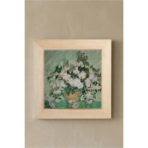 Vincent Van Gogh - Vazoda Güller - Doğal Ahşap Çerçeveli Taş Tablo