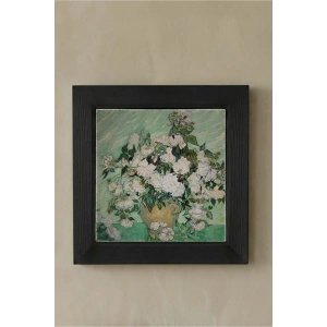 Vincent Van Gogh - Vazoda Güller - Doğal Ahşap Çerçeveli Taş Tablo