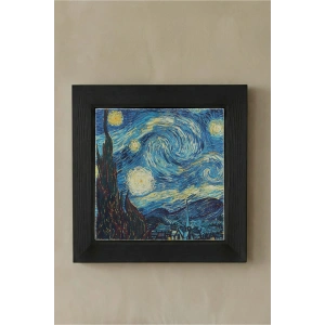 Vincent Van Gogh -Yıldızlı Gece - Doğal Ahşap Çerçeveli Taş Tablo