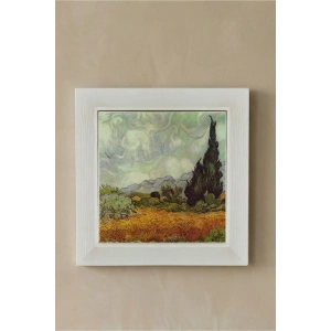 Vincent Van Gogh - Selvi Ağaçlı Buğday Tarlası - Doğal Ahşap Çerçeveli Taş Tablo