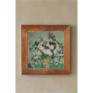 Vincent Van Gogh - Vazoda Güller - Doğal Ahşap Çerçeveli Taş Tablo