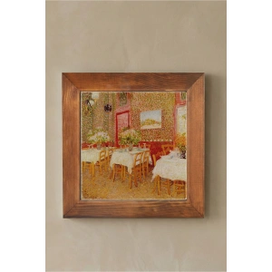 Vincent Van Gogh - Intérieur de restaurant - Doğal Ahşap Çerçeveli Taş Tablo