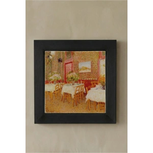 Vincent Van Gogh - Intérieur de restaurant - Doğal Ahşap Çerçeveli Taş Tablo