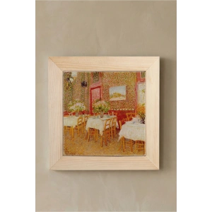 Vincent Van Gogh - Intérieur de restaurant - Doğal Ahşap Çerçeveli Taş Tablo