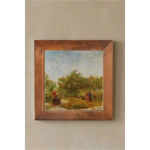 Vincent Van Gogh - Garden With Courting Couples - Doğal Ahşap Çerçeveli Taş Tablo