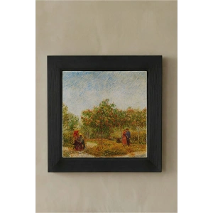 Vincent Van Gogh - Garden With Courting Couples - Doğal Ahşap Çerçeveli Taş Tablo