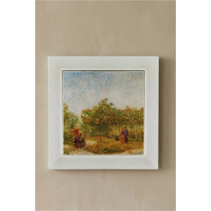 Vincent Van Gogh - Garden With Courting Couples - Doğal Ahşap Çerçeveli Taş Tablo