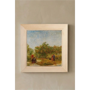 Vincent Van Gogh - Garden With Courting Couples - Doğal Ahşap Çerçeveli Taş Tablo