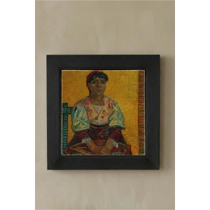 Vincent Van Gogh - İtalyan Kadın - Doğal Ahşap Çerçeveli Taş Tablo