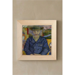 Vincent Van Gogh - Père Tanguy Portresi - Doğal Ahşap Çerçeveli Taş Tablo
