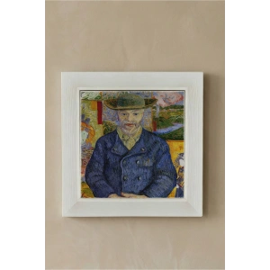 Vincent Van Gogh - Père Tanguy Portresi - Doğal Ahşap Çerçeveli Taş Tablo