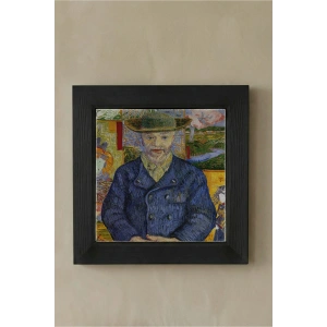 Vincent Van Gogh - Père Tanguy Portresi - Doğal Ahşap Çerçeveli Taş Tablo