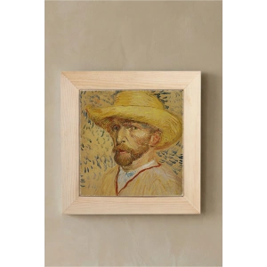 Vincent Van Gogh - Self-Portrait with a Straw Hat - Doğal Ahşap Çerçeveli Taş Tablo