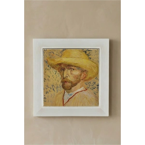 Vincent Van Gogh - Self-Portrait with a Straw Hat - Doğal Ahşap Çerçeveli Taş Tablo