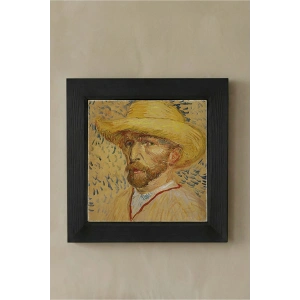 Vincent Van Gogh - Self-Portrait with a Straw Hat - Doğal Ahşap Çerçeveli Taş Tablo