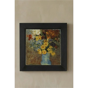 Vincent Van Gogh - Flowers in a Blue Vase - Doğal Ahşap Çerçeveli Taş Tablo