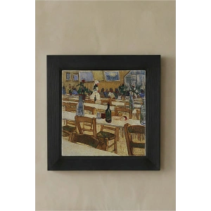 Vincent Van Gogh - Interior of a Restaurant in Arles - Doğal Ahşap Çerçeveli Taş Tablo