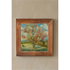 Vincent Van Gogh - Flowering Peach Trees - Doğal Ahşap Çerçeveli Taş Tablo