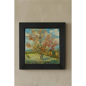 Vincent Van Gogh - Flowering Peach Trees - Doğal Ahşap Çerçeveli Taş Tablo