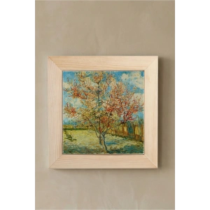 Vincent Van Gogh - Flowering Peach Trees - Doğal Ahşap Çerçeveli Taş Tablo