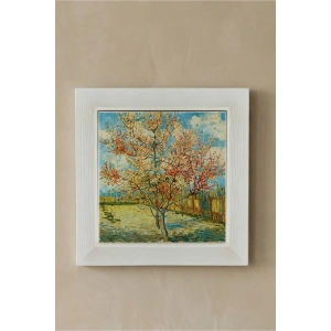 Vincent Van Gogh - Flowering Peach Trees - Doğal Ahşap Çerçeveli Taş Tablo