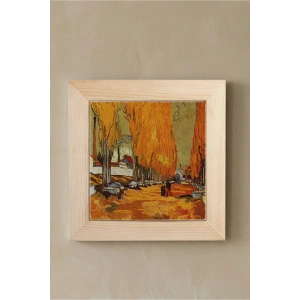 Vincent Van Gogh - Les Alycamps Alycamps - Doğal Ahşap Çerçeveli Taş Tablo
